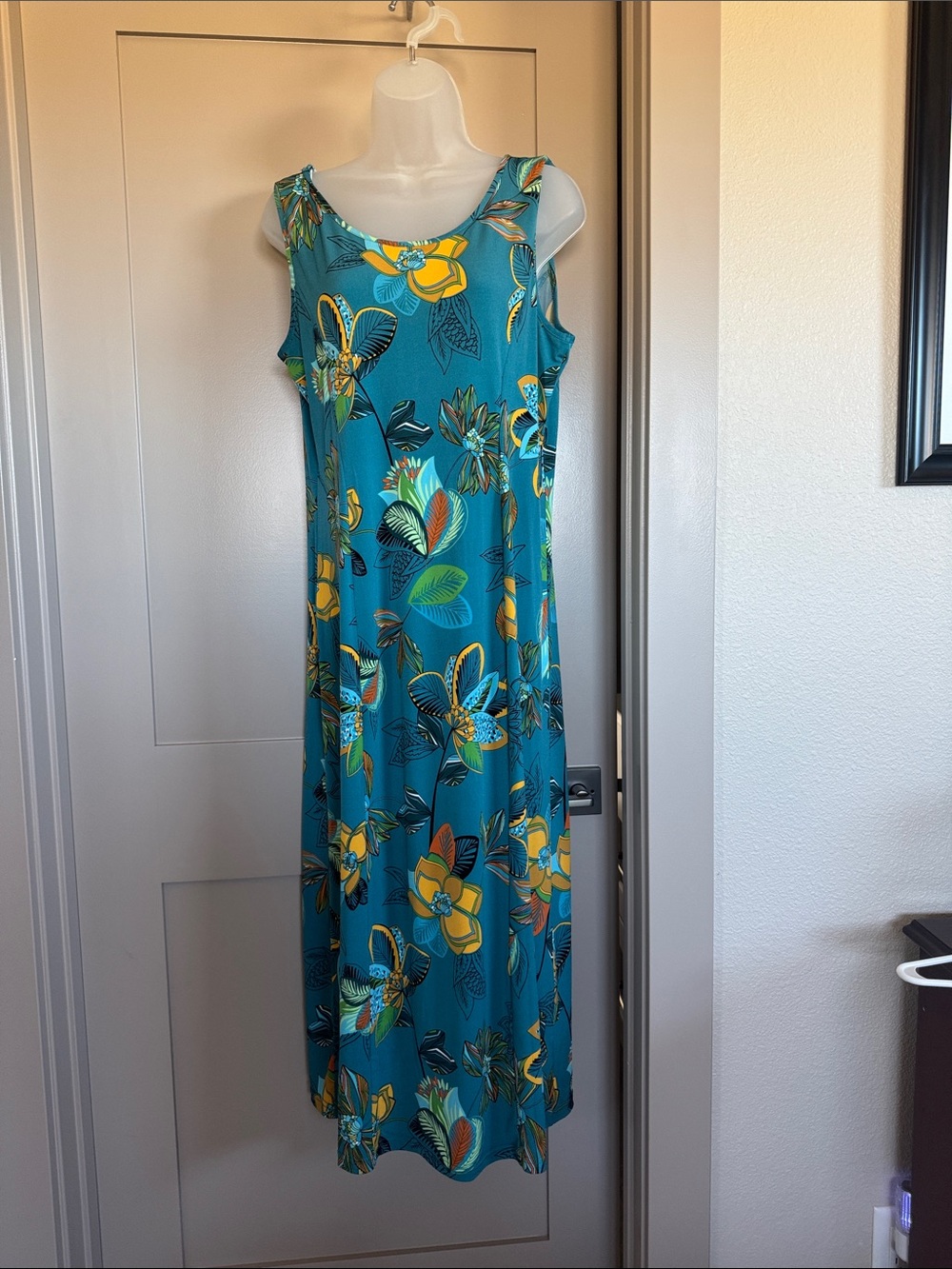 IMAN Teal Floral Sleeveless Maxi Dress and matching top with floral Accents